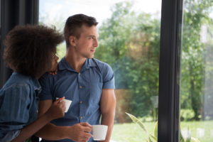 romantic happy young couple relax at modern home indoors
